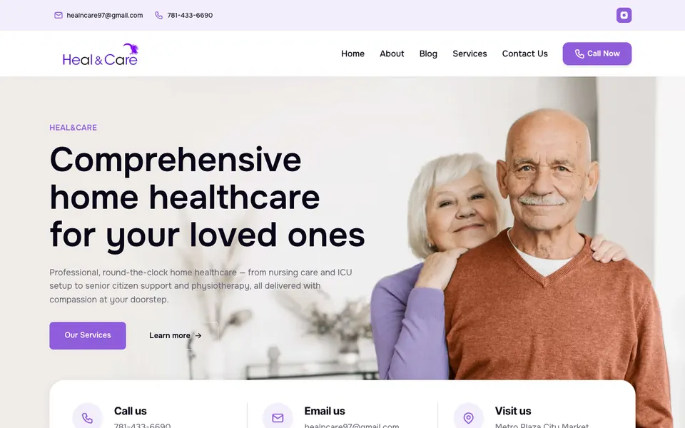 Home page of the Heal & Care website