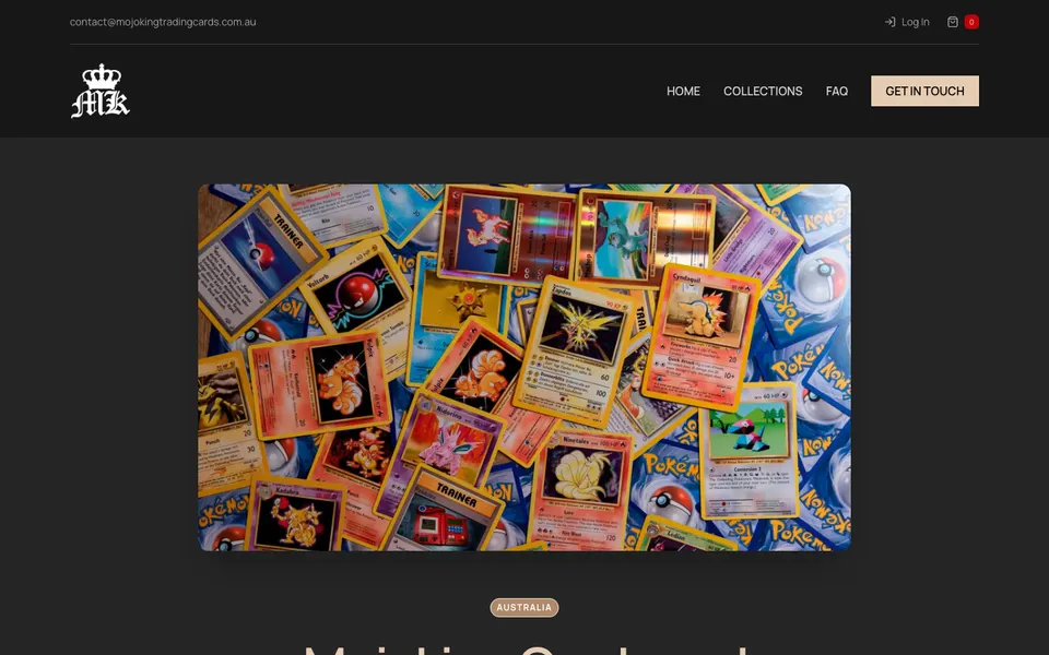 Home page of the Mojoking Cards and Collectables website