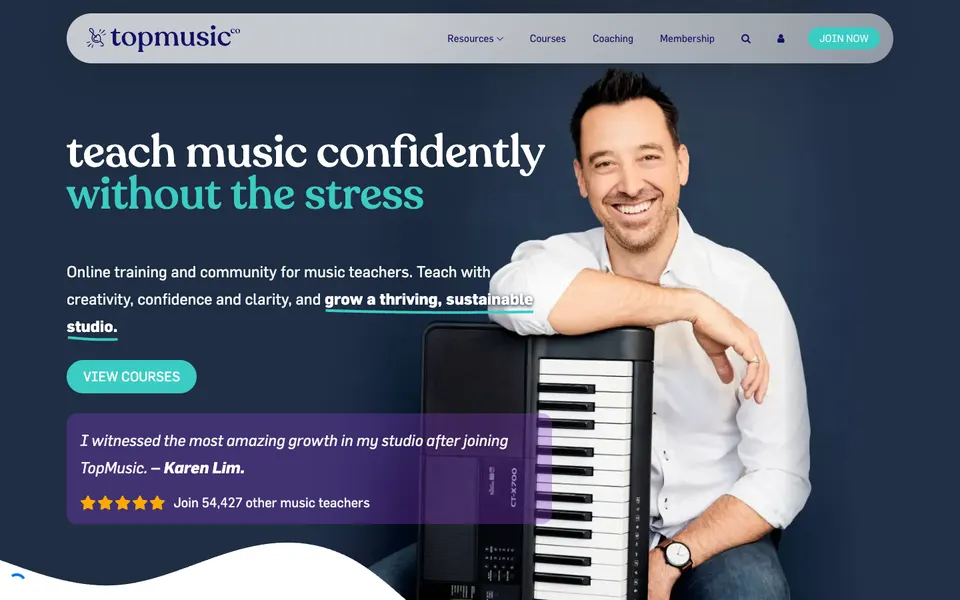 Home page of the TopMusic website
