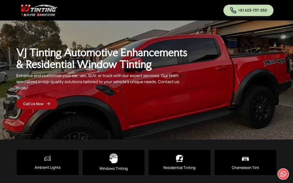 Home page of the VJ Tinting website